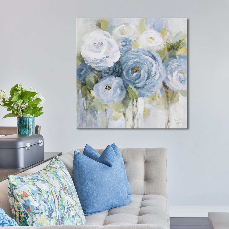«Softly Blooming In Blue (Square)» par Lanie Loreth, reproduction, Toile tendue, H 18 po x l 18 po x P 1 po