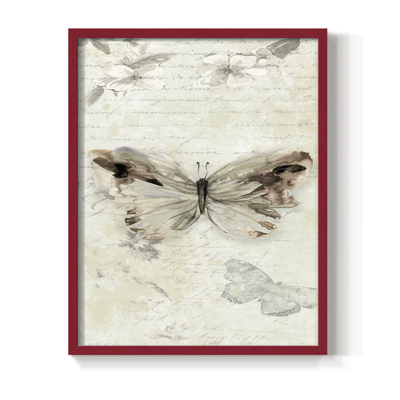 La Chanson du Papillon II, reproduction encadrée - bois massif, H 15 po x l 12 po, Rouge