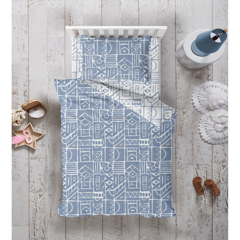 3 Pieces  Navy Blue  Geometric Pattern Modern Double Face 100% Cotton Duvet Cover Set, King Duvet Cover + 2 Shams