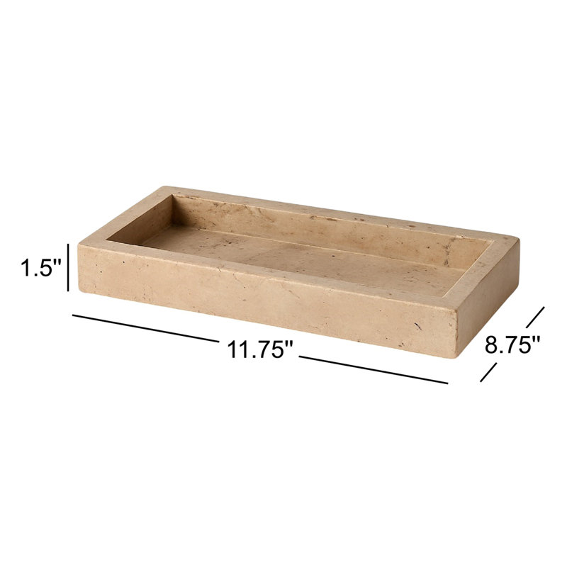 Grand plateau en travertin crème, H 1,5 po x l 11,75 po x P 8,75 po