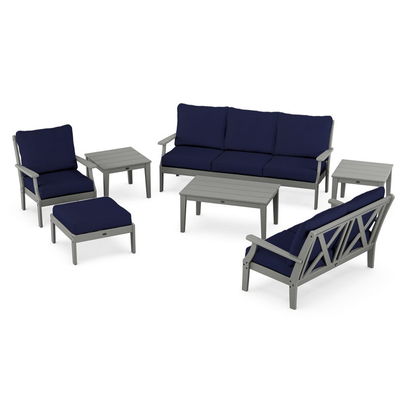 Braxton 7-Piece Deep Seating Set, Slate Grey, Navy