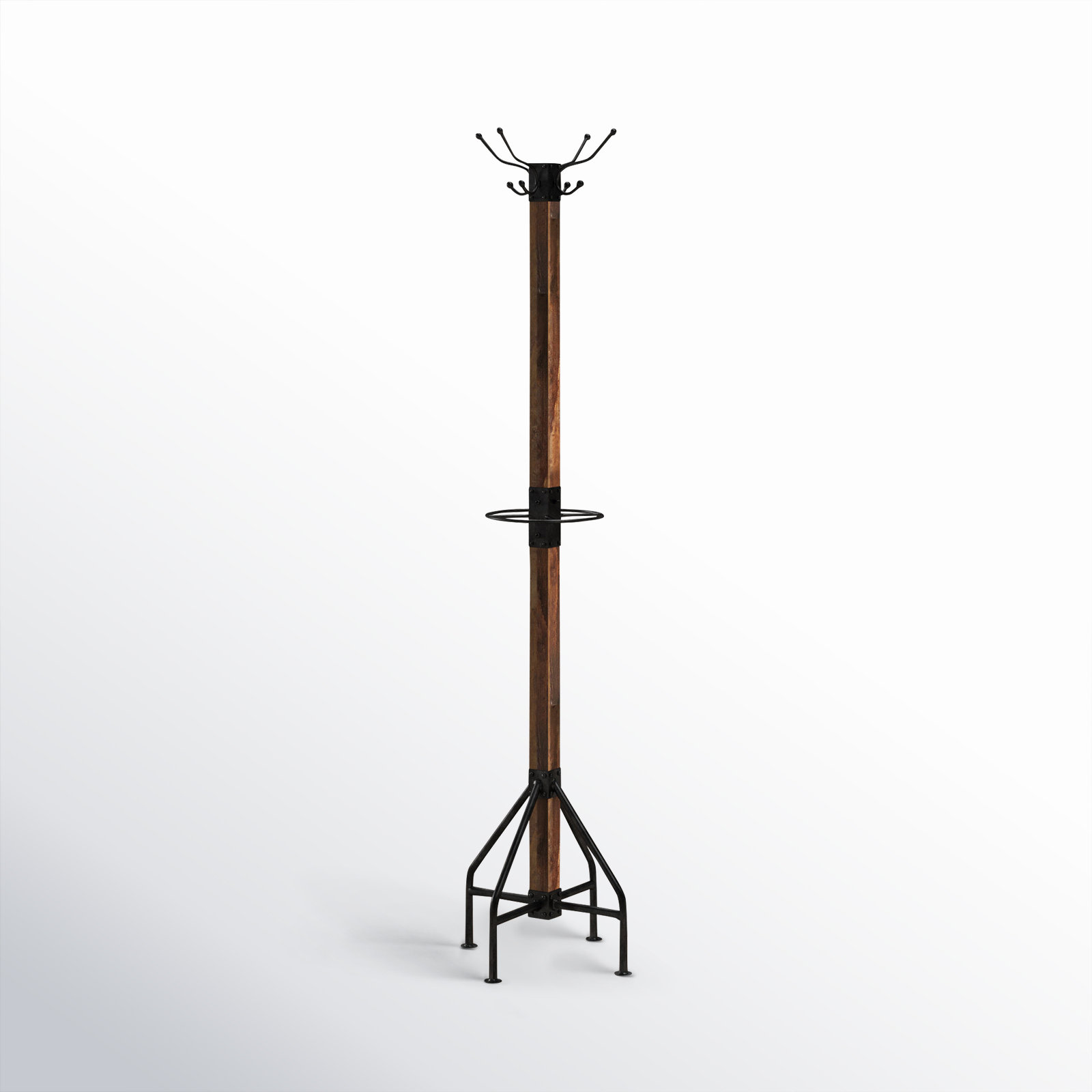 Donan 8 - Hooks Freestanding Coat Rack, Walnut Brown/Black