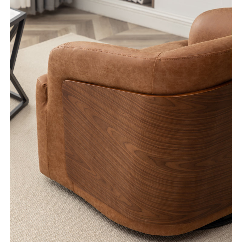 Fauteuil demi-tonneau rotatif en simili cuir Andretta, Brun