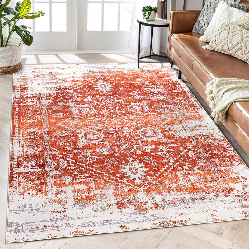 Floral Linen 78.7cm X 114.17cm Area Rug