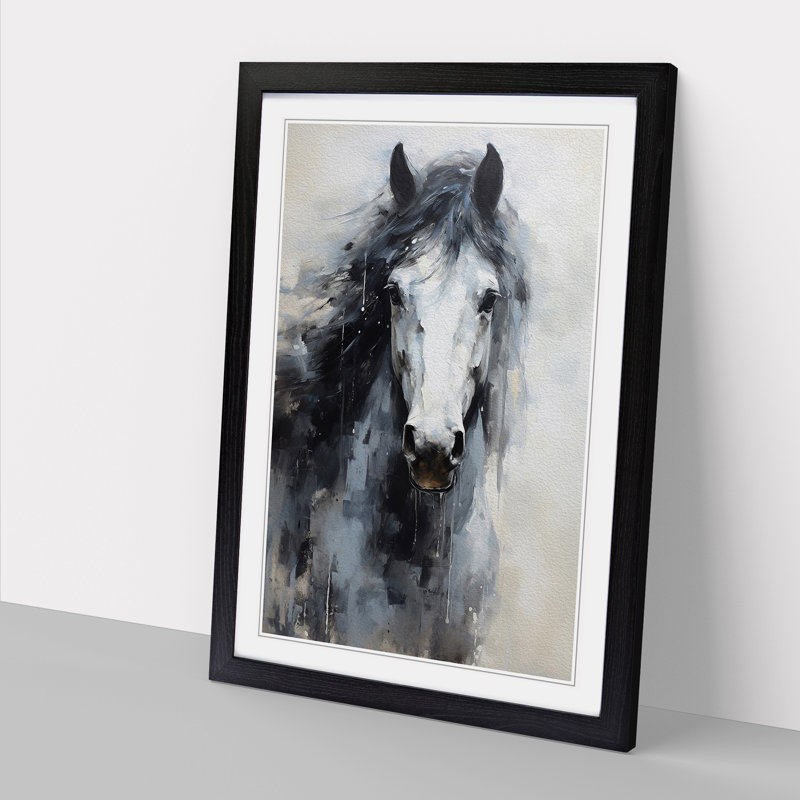 Shire Horse Impressionism - Single Picture Frame Print on Wood, Black, 34cm H x 25cm W x 2cm D