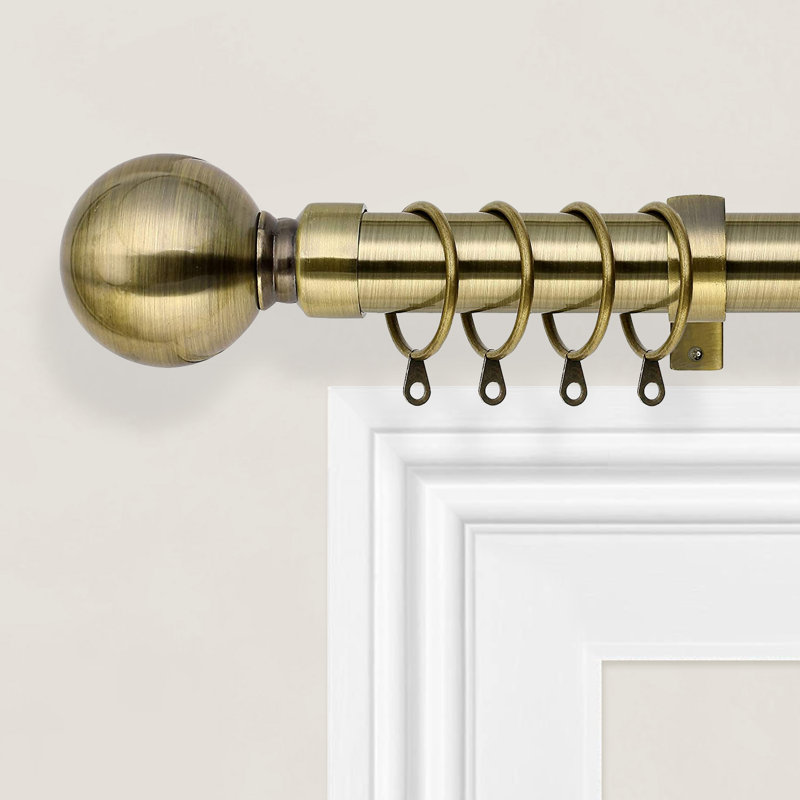 Iron Adjustable 2.8cm Single Curtain Pole, Antique Brass, 70cm - 120cm