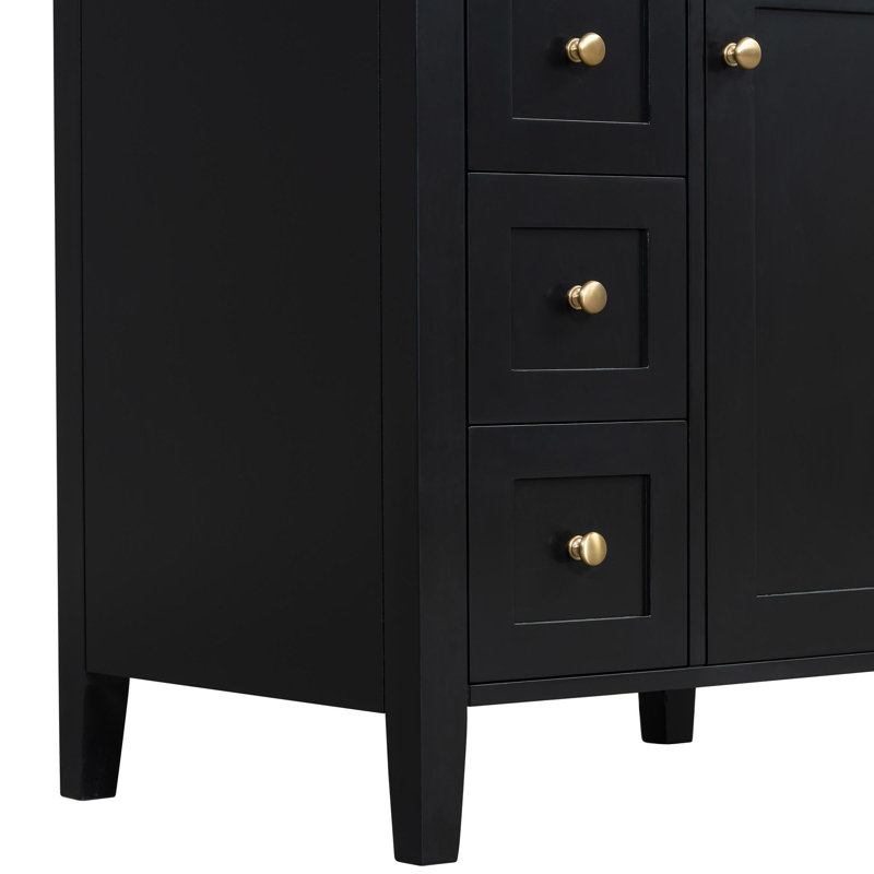 Meuble-lavabo autoportant de 24 po avec lavabo en céramique, Noir et or