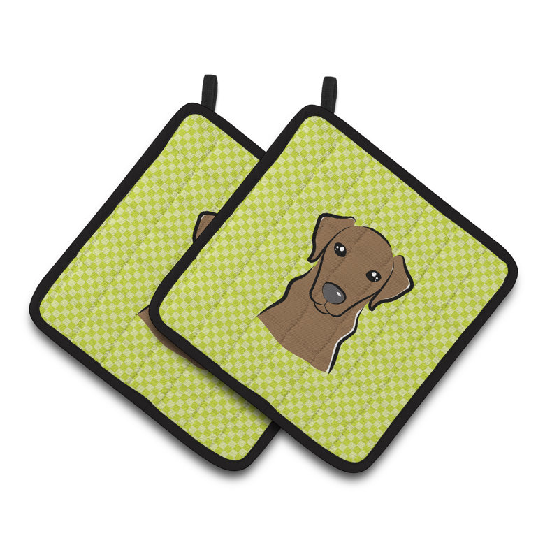 Cuisinier poignée en labrador caroline trésors Checkerboard, Vert lime / chocolat