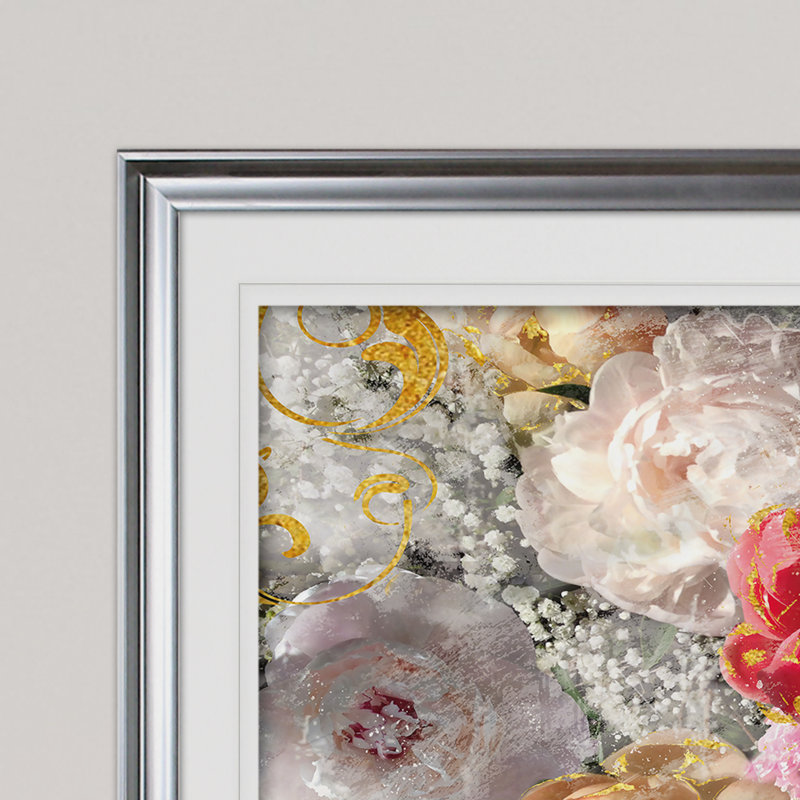 « roses le intemporel i », reproduction de peinture à l’acrylique encadrée, Argent, H 30 po x l 40 po x P 1,5 po