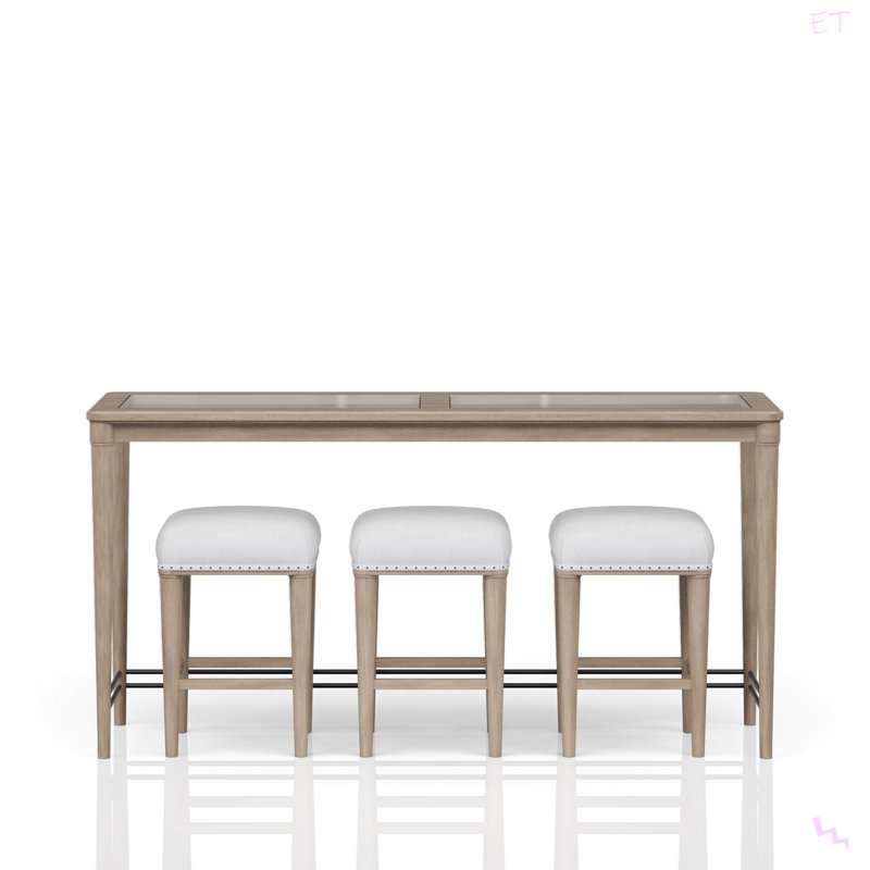 Console en verre givré avec 3 tabourets