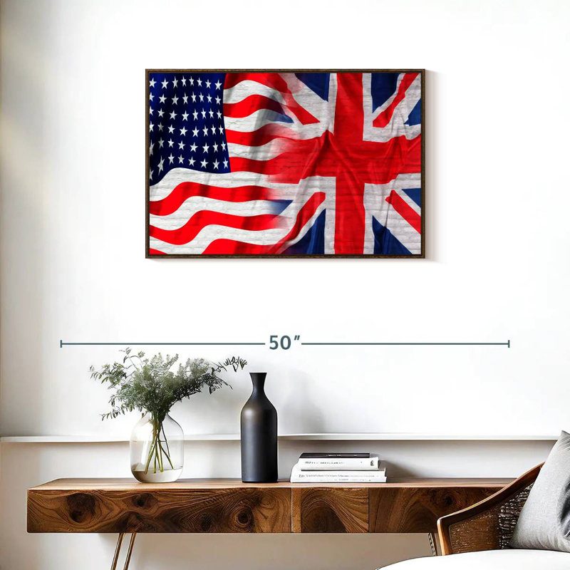 Drapeau américain et britannique, Cadre flottant en noyer, 31 po x 21 po