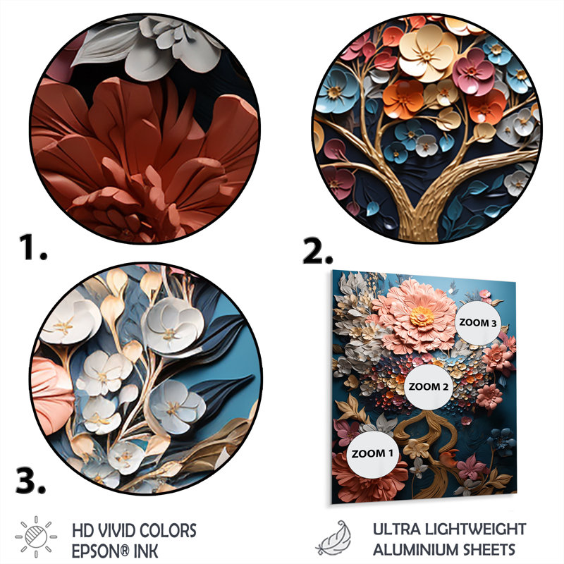 Arbre multicolore en tons de bleu I - arbre, art mural en métal, H 20 po x l 12 po x P 1 po