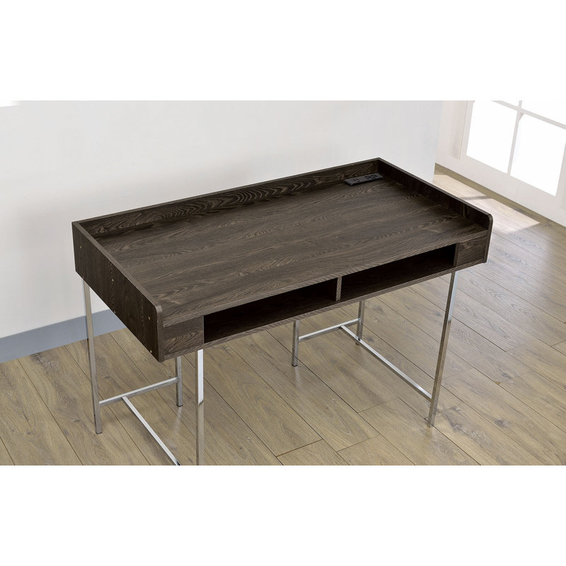 Bureau d'ordinateur moderne soutenu par USB avec tiroir et espace de rangement en bois et acier