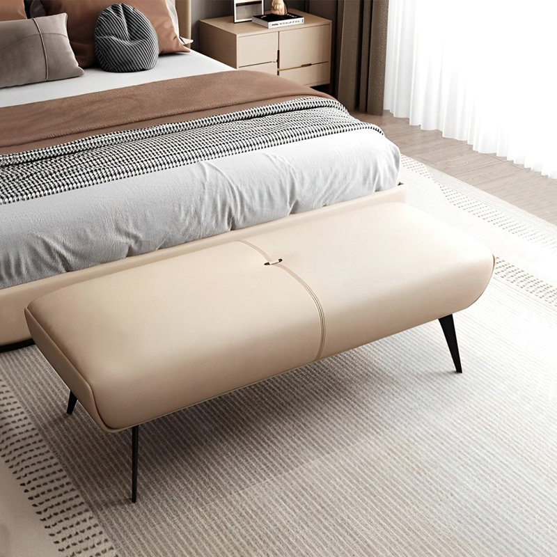 Meldia Leather Match Upholstered Bench, Cream, 15.74" H x 59.05" W x 19.68" D