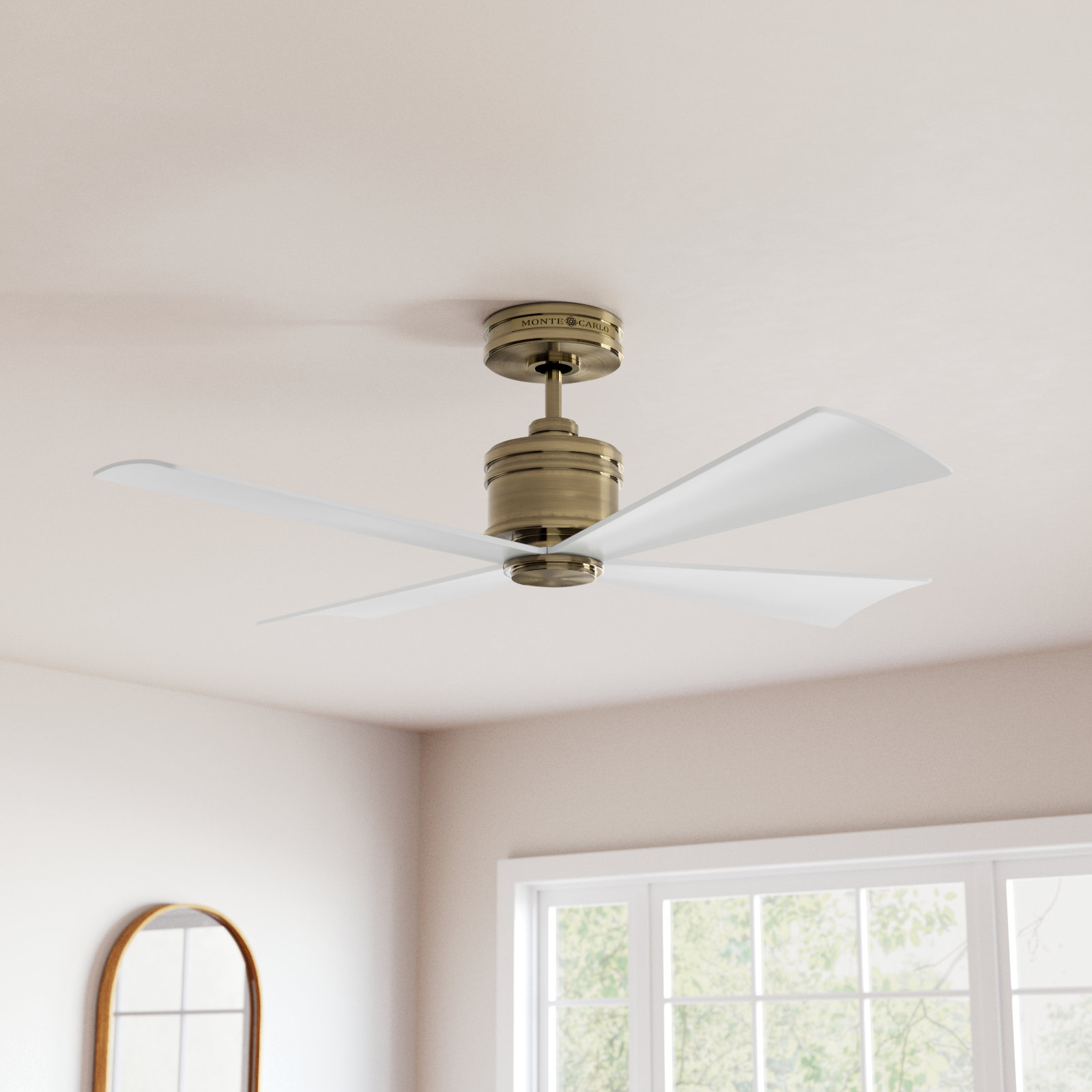 56'' 4 Blade Ceiling Fan, Hand-Rubbed Antique Brass/Matte White