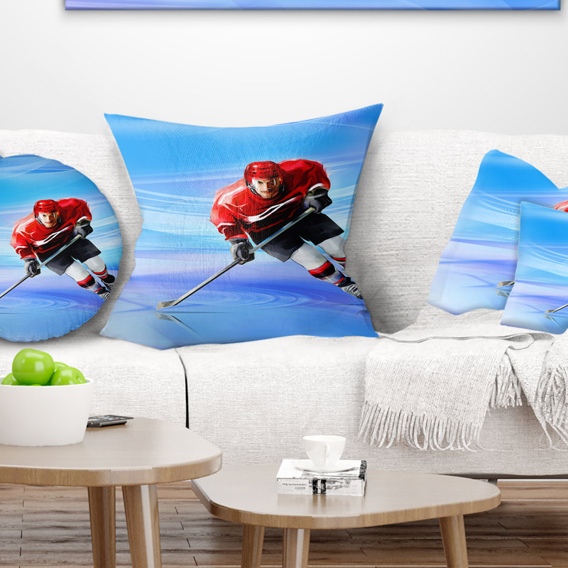 Male Hokey Player - Portrait Printed Pillow, Throw Pillow, 16" x 16"