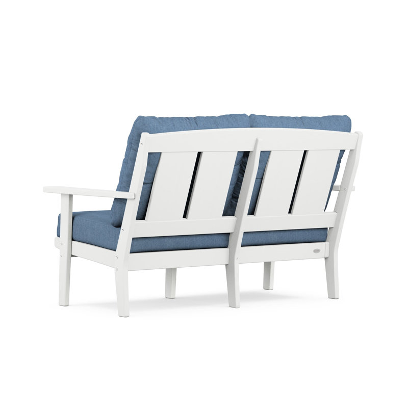 Mission Deep Seating Loveseat, White, Sky Blue