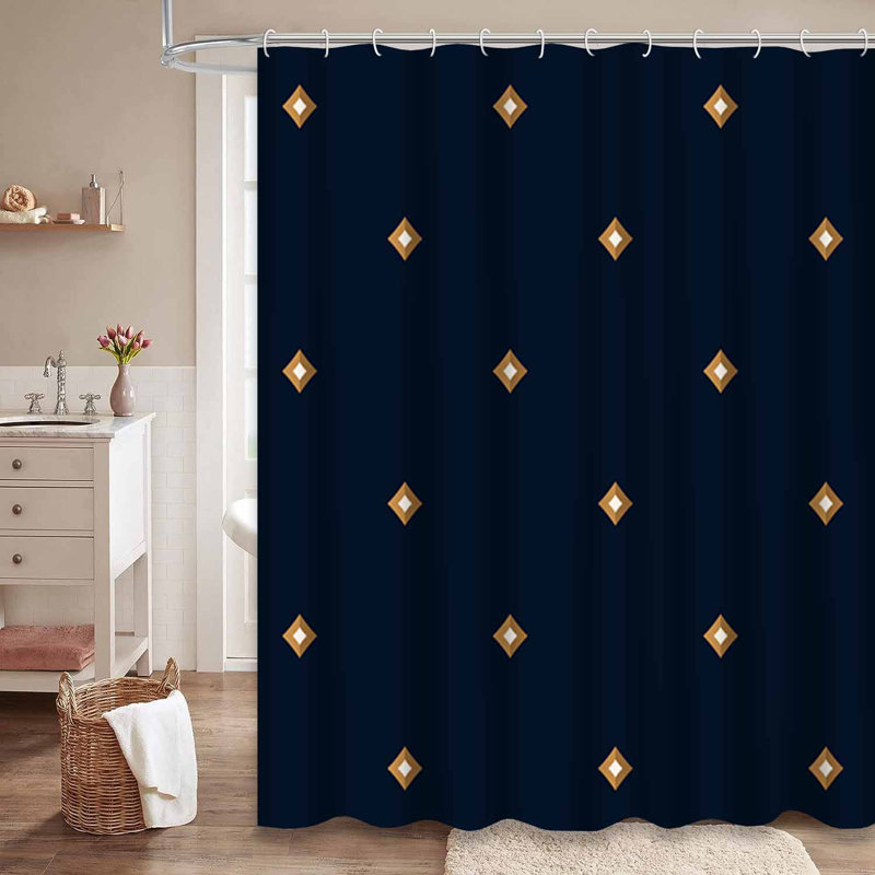 Petit rideau de douche vintage à motif de losanges bleus avec 12 crochets, L 72 po x l 84 po