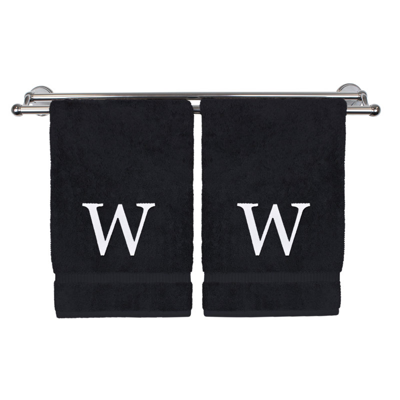 Essuie-mains monogrammés - ensemble de 2 - lettre bloc, Noir / blanc, W