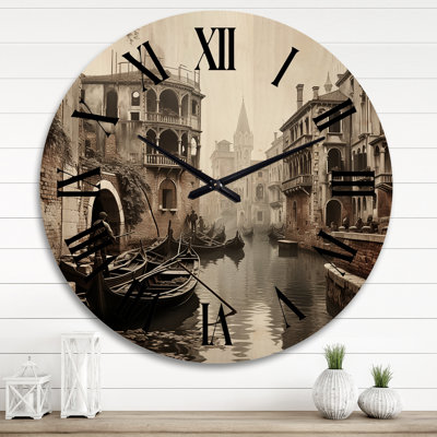 Horloge murale surdimensionnée en bois canal beige ardoise II - Canals