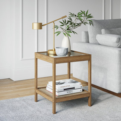 Glass Top End Table with Storage