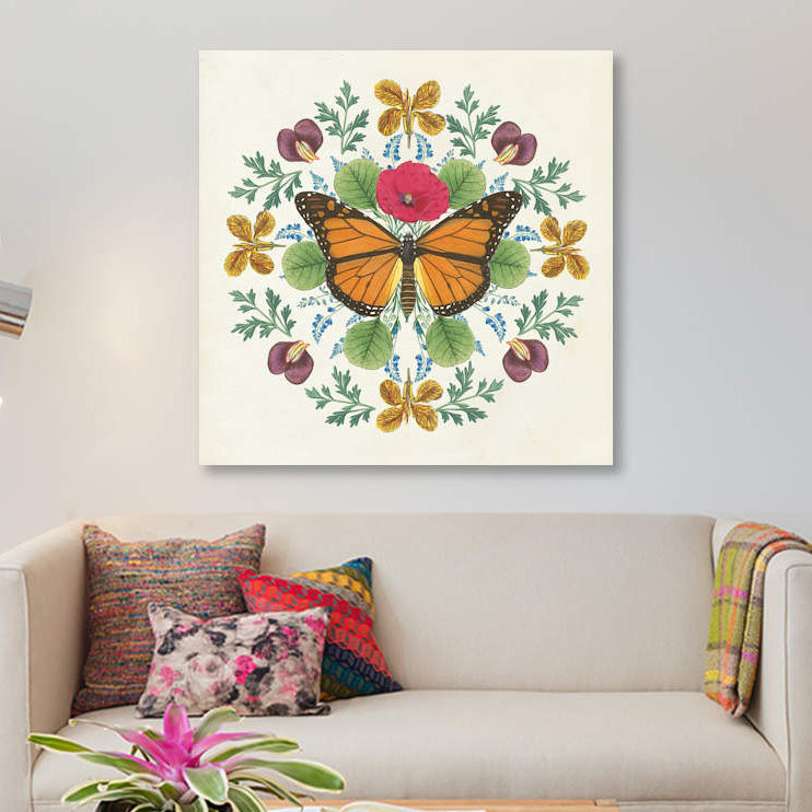 « papillon mandala i », impression sur toile, H 12 po x l 12 po x P 0,75 po, Toile tendue, Pas de tapis