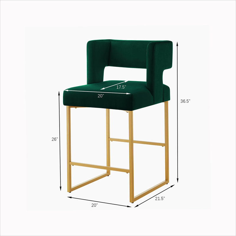 Modern Fashion Counter Height Bar Stools with Unique Square Open Backres, Green