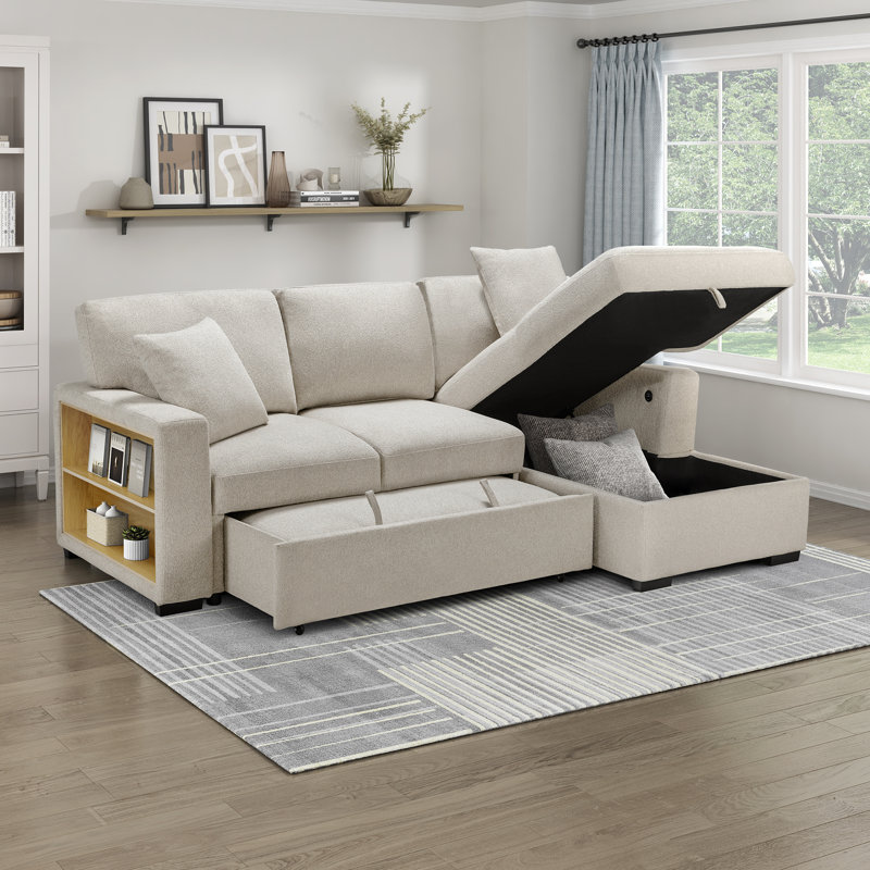 Canapé-lit modulaire Darrielle, Face à la droite, Tissu beige