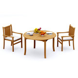 2 Seats 3 Pcs Grade-A Teak Wood Dining Set: 52" Round Table And 2 Cahyo Stacking Arm Chairs #11CH1102
