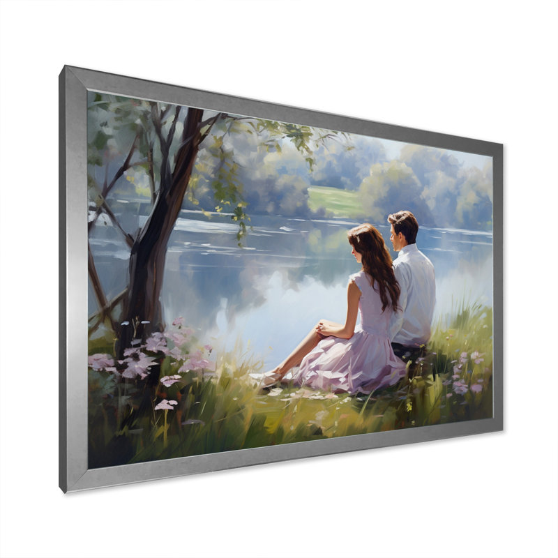 Romantic Couple Landscape Serenity I - Romantic Landscape Canvas Art Print, Cadre simple argenté