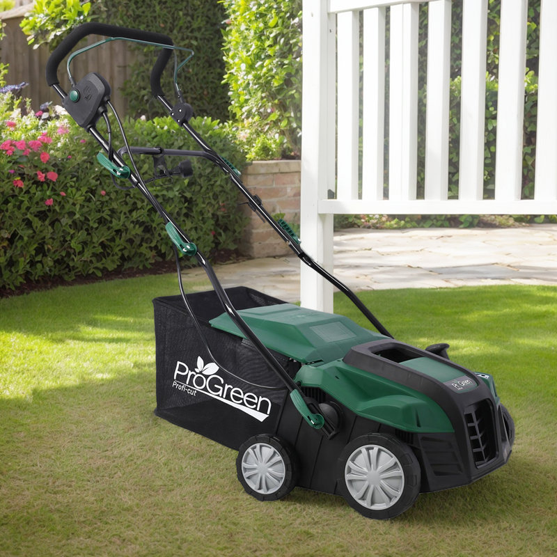 Déchiqueteuse électrique 16 po et Scarificateur, outil de pelouse 2-en-1 avec moteur 15 ampères, hauteur réglable et sac de 58 pintes
