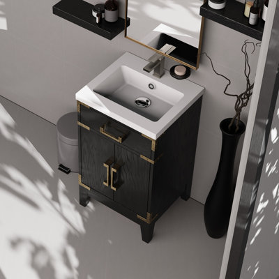 20 In. W X 18 D Black Oak Single Bath Vanity, Acrylic Countertop, Mirror, Faucet , Hand - Polished Top Sealed For Long Term Function, Filler, Wood Main Material, 34.76 Tall, 89.62 Lb Weight Vanity
