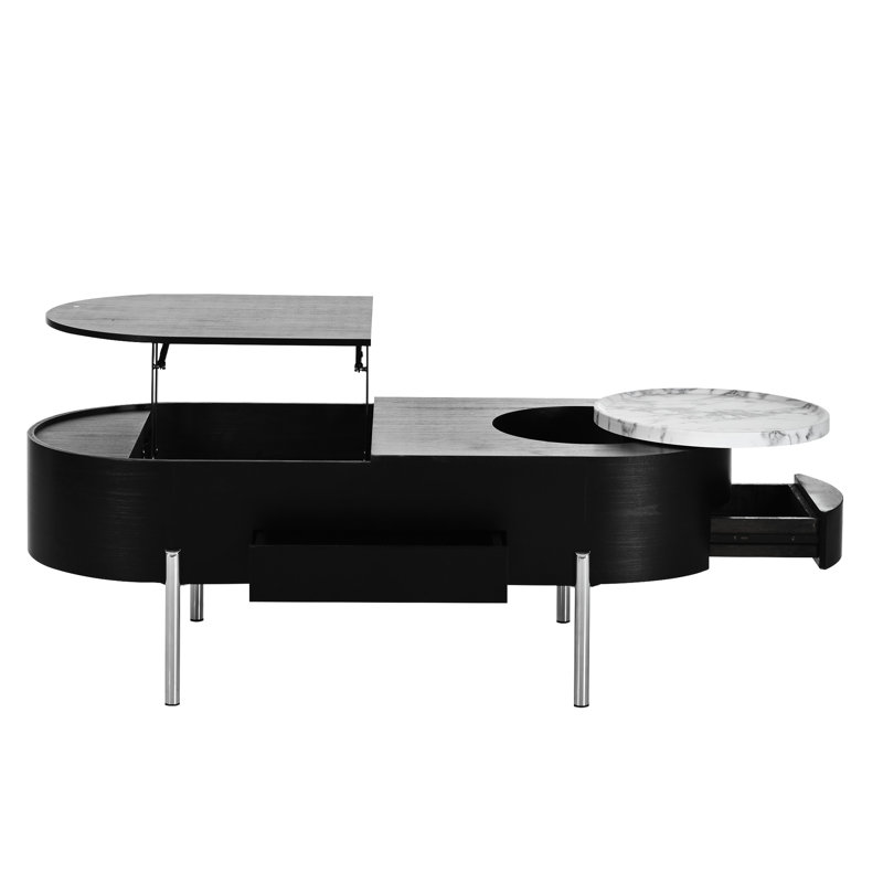 Table basse à plateau relevable moderne avec compartiment caché et plateau rotatif à 360 degrés pour une utilisation intelligente de l'espace