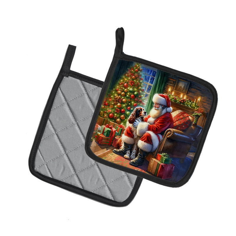 Paire de supports à casseroles Welsh Springer Spaniel and Santa Claus