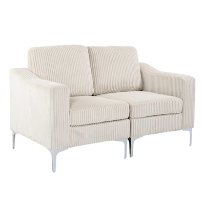Beige Corduroy Modular Sectional For Two, Solid + Manufactured Wood Frame, Multiple Cushion Seat Style, Quick And Easy Assembly Pocket Spring Seating, Comfortable Seats, Installation