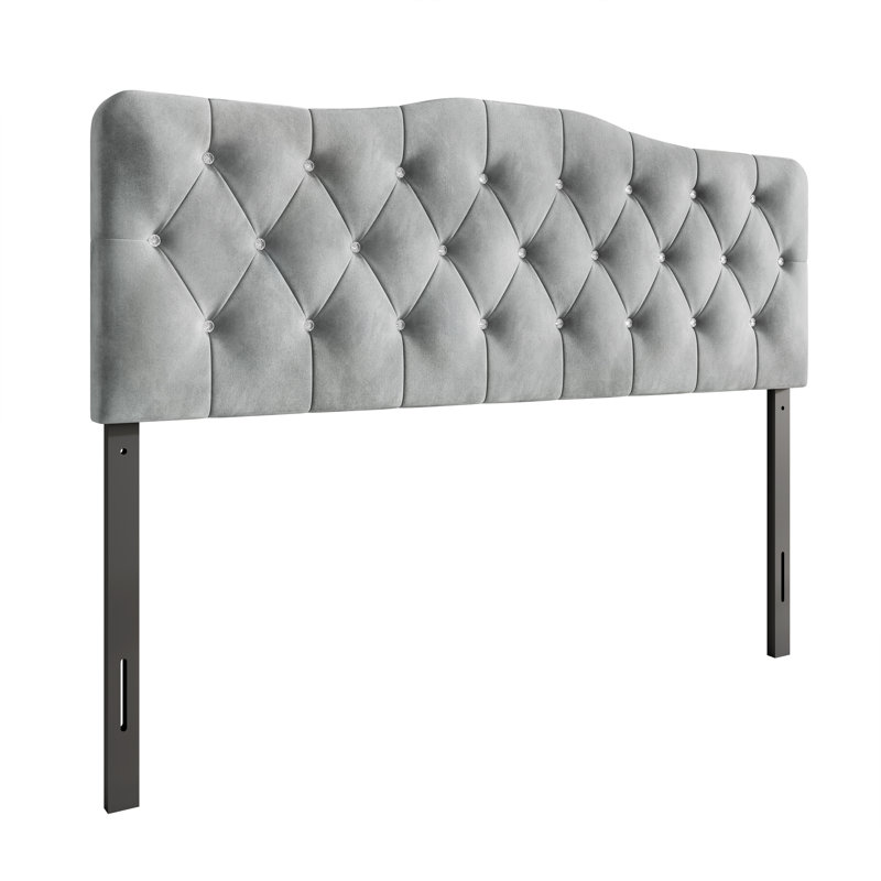 Dvante Upholstered Velvet Panel Headboard, Queen, Silver Gray