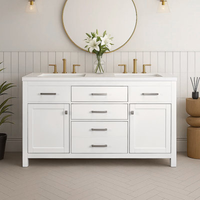 60 Inch Bathroom Vanity Double Sink - Freestanding Cabinet Without Top，White