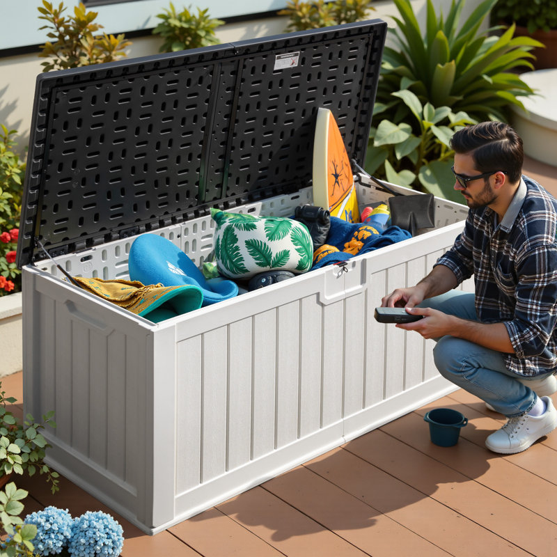 Resin Lockable Deck Box For Indoor And Outdoor, Ivory