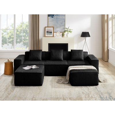 Canapé modulaire en U à 3 sièges Cloud Couch, canapé modulaire en velours côtelé avec 2 repose-pieds de 117 po, sans assemblage,