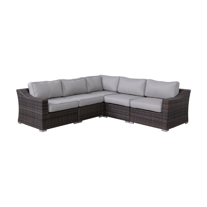 Biles Fully Assembled 5 Piece Rattan Sectional Seating Group with Cushions