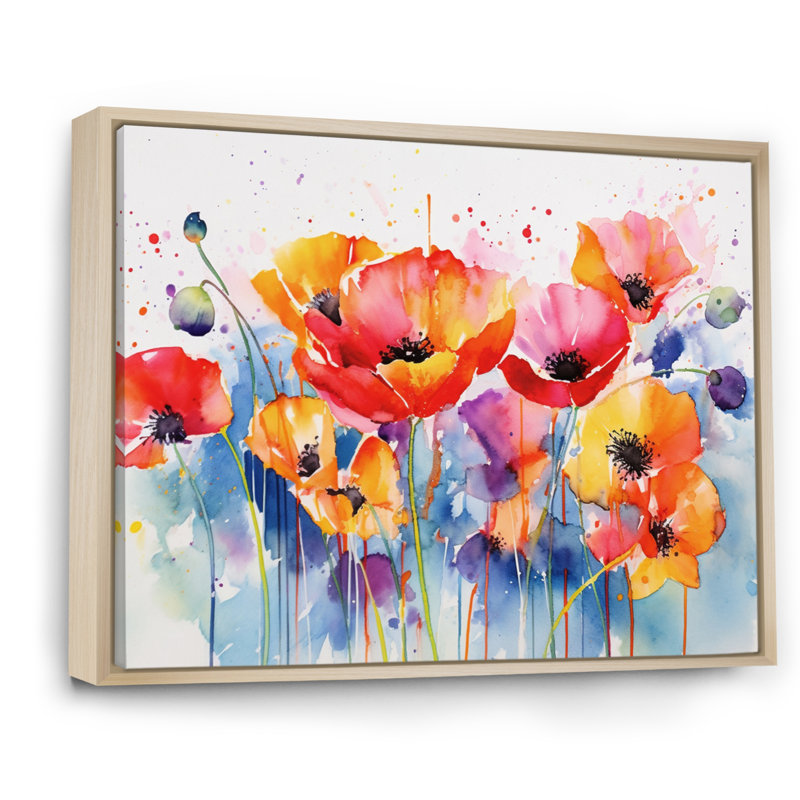 Vibrant Poppies II - Art mural sur toile florale, H 12 po x l 20 po, Cadre naturel flottant