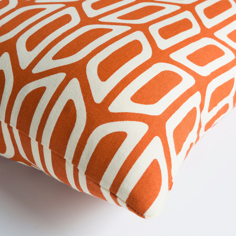 Trudy Geometric Square Cotton Pillow Cover, Pillow Cover Only - No Insert, Orange/ White