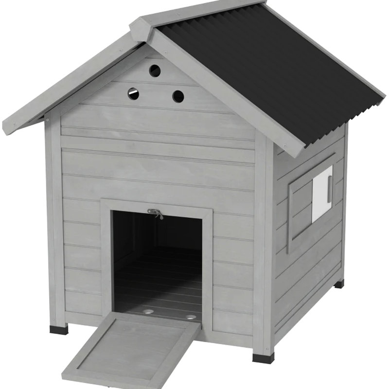 Abri de canard en bois gris avec plancher amovible, porte d'entrée et système de ventilation - L 30,75 po x l 35,5 po x H 36,25 po, assemblage requis