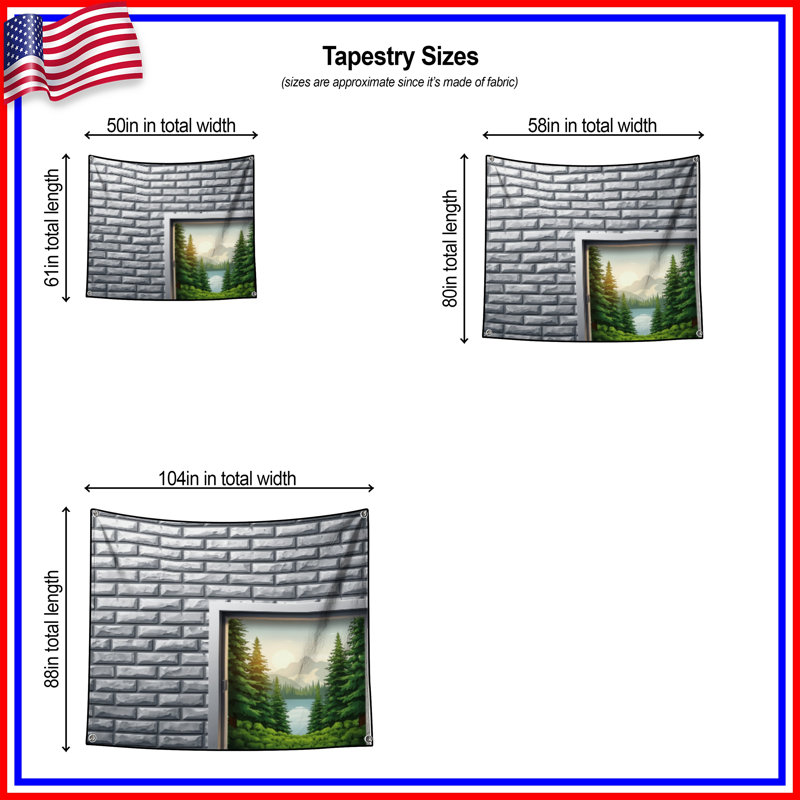 Mountain Lake Landscape Wall Tapestry - Nature Wall Decor, 104in H x88 with 4 Grommets
