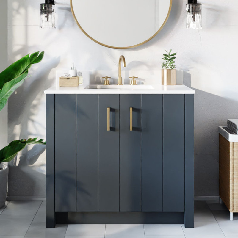 Single Bathroom Vanity with Metal Top, White