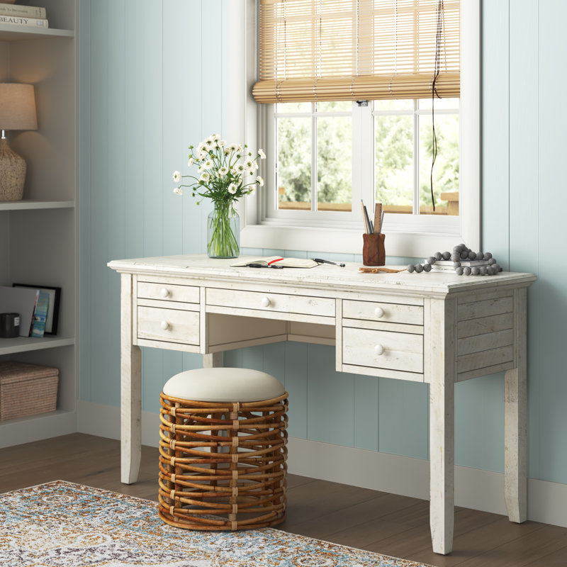 Budworth Solid Wood Top Writing Desk with Power Outlet, Scrimshaw