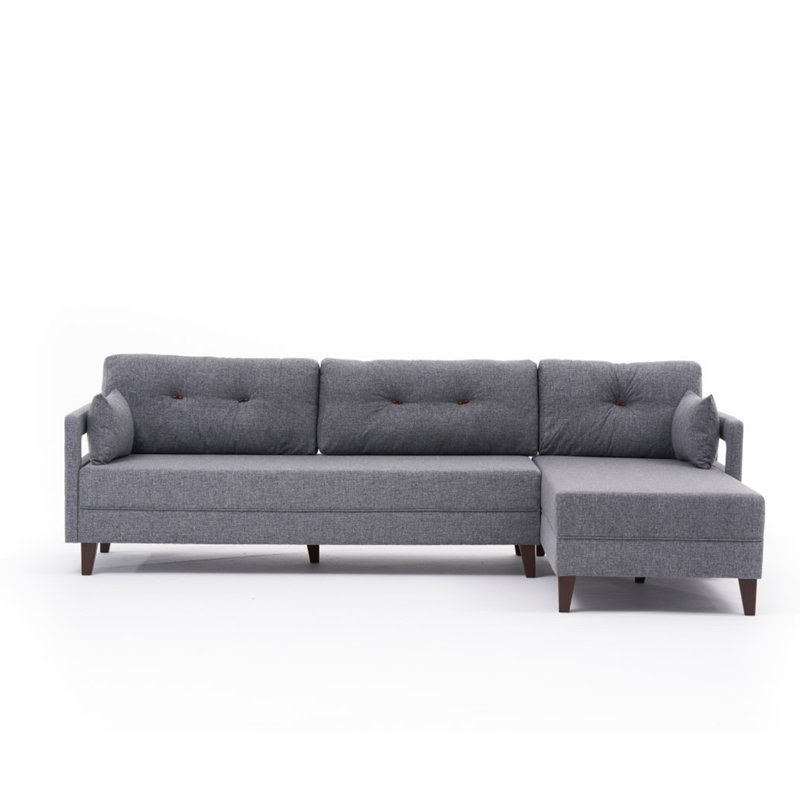Canapé et méridienne de 108,3 po de largeur Alfhild, 100 % polyester gris, Accoudoir à droite (vu de face)