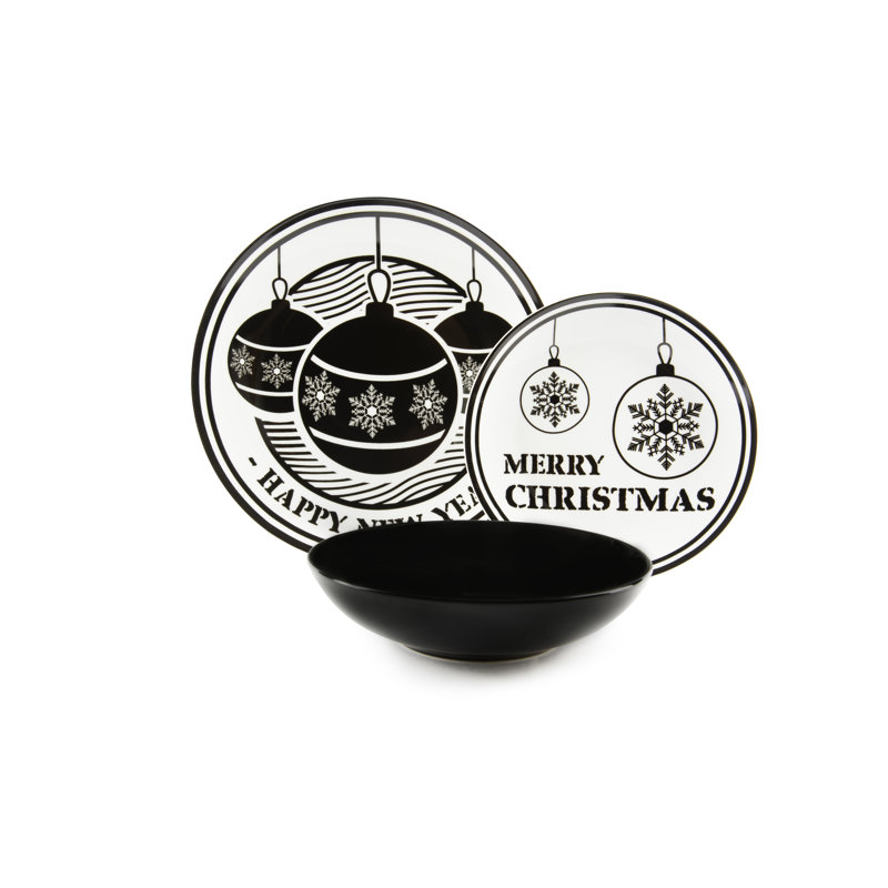 Christmas Stamp Piece Porcelain China Dinnerware Set - Service for 6