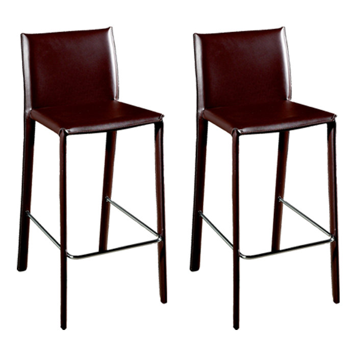Rustic Brown Leather & Metal 42" Counter-Height Stool Set