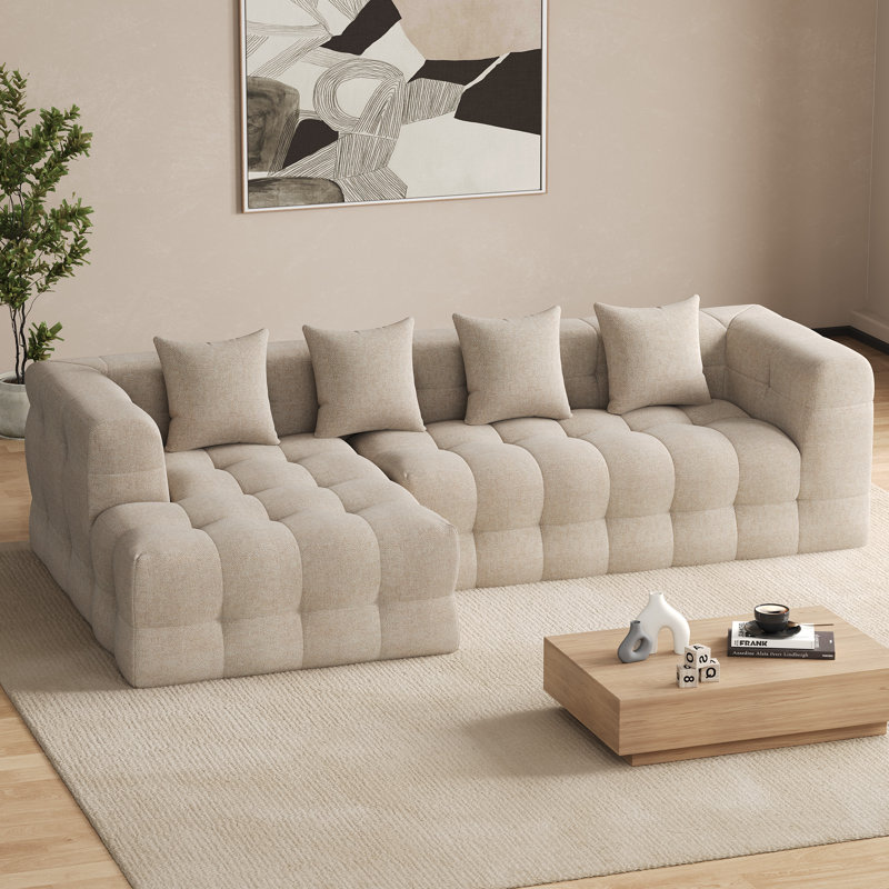 Canapé modulaire rembourré 2 pièces rembourré et sans capitonnage, Face à la gauche, Chenille brun clair